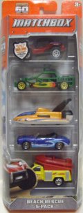 2013 MATCHBOX 5PACK  【BEACH RESCUE】 Baja Bandit/Sand Speeder(EX)/Hydroplane/Karmann Ghia Convertible(EX)/Ford F-Series with Raft(EX)