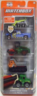 2013 MATCHBOX 5PACK  【CONSTRUCTION】 Skidster/1999 Chevy Silverado Pickup/2010 Road Roller/Trail Tipper/Tractor Shovel