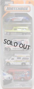 2015 MATCHBOX 5PACK  【EMT】Ford Police Interceptor / 1963 Cadillac Ambulance / Renault Master Ambulance / Ford E-350 Ambulance / Express Delivery