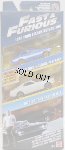 画像1: 1/55 MATTEL "FAST & FURIOUS" 【3 PACK (B)】 1970 FORD ESCORT RS1600 MK1/1969 FORD MUSTANG FASTBACK/1970 DODGE CHARGER R/T