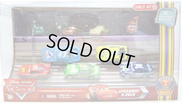 画像1: TARGET EXCLUSIVE SPEEDWAY 9-PACK 【DASH BOARDMAN/HOUSER BOON/TIM RIMMER/TIMOTHY TWOSTROKE/LIGHTNING McQUEEN/THE KING/CHICK HICKS/SIDEWALL SHINE NO.74/CLUTCH AID NO.121】　