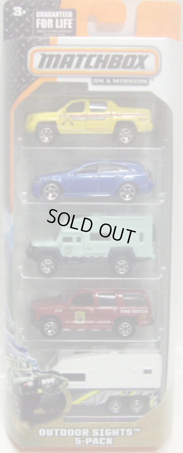 画像1: 2014 MATCHBOX 5PACK  【OUTDOOR SIGHTS】 Honda Ridgeline(EX)/2010 Cadillac CTS Wagon/MBX Prosection aka Road Tripper/1997 Chevrolet Tahoe/Travel Trailer(EX)