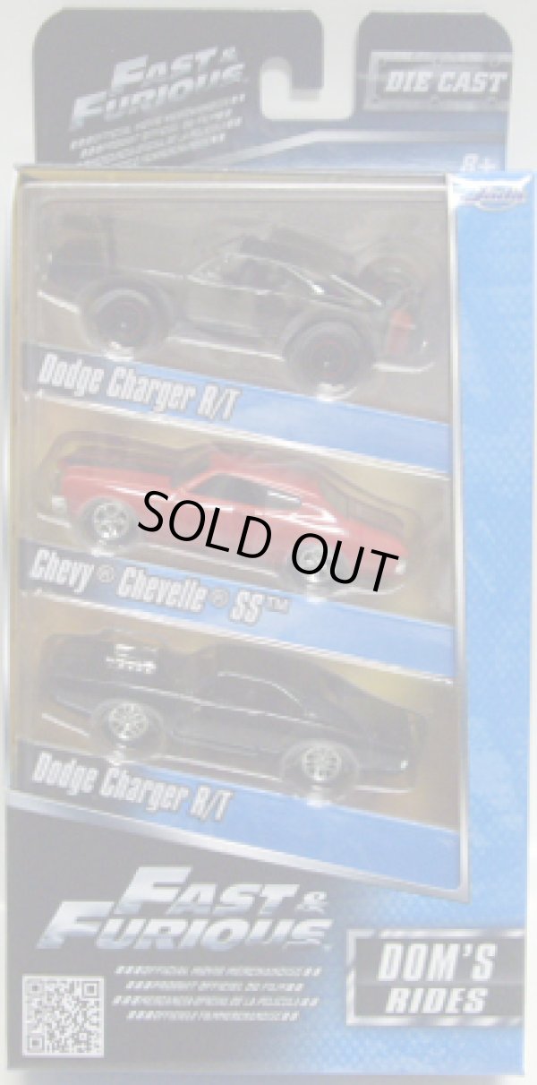 画像1: JADA 1/55 FAST & FURIOUS 【DOM'S RIDES 3 PACK】　DODGE CHARGER R/T OFF-ROAD/CHEVY CHEVELLE SS/DODGE CHARGER R/T