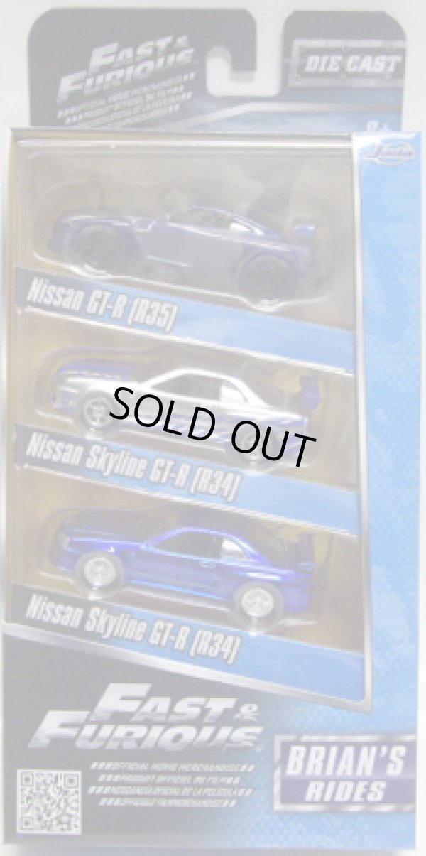 画像1: JADA 1/55 FAST & FURIOUS 【BRIAN'S RIDES 3 PACK】　NISSAN SKYLINE GT-R(R35)/NISSAN SKYLINE GT-R(R34)/NISSAN SKYLINE GT-R(R34)