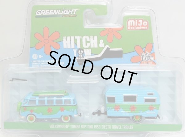 画像1: 2017 GREENLIGHT - HITCH & TOW CLUB V-DUB "MIJO EXCLUSIVE" 【VOLKSWAGEN SAMBA BUS AND 1959 SIESTA TRAVEL TRAILER】 LT.BLUE-GREEN/RR (2898個限定）