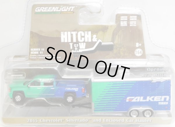 画像1: 2017 GREENLIGHT - HITCH & TOW S11 【2015 CHEVROLET SILVERADO AND ENCLOSED CAR HAULER (FALKEN)】 GREEN-BLUE/RR