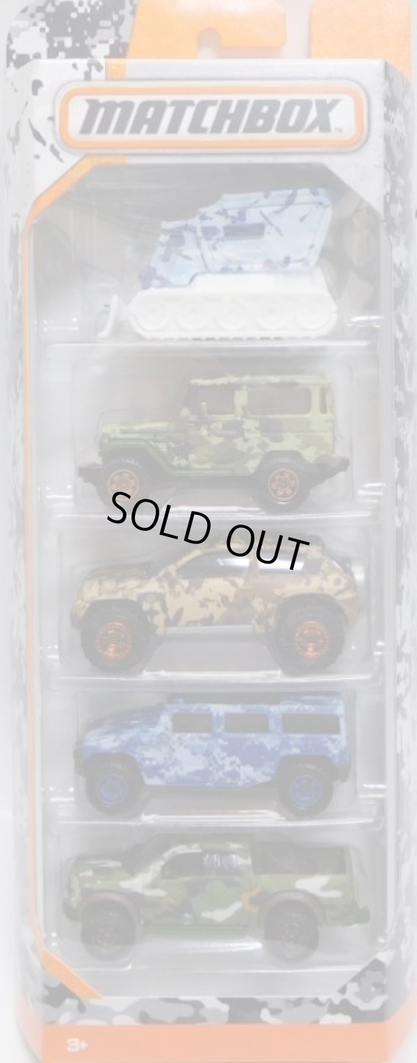 画像1: 2017 MATCHBOX WALMART EXCLUSIVE【CAMOUFLAGE 5PACK】 Blizzard Buster/Toyota Land Cruiser (FJ40)/Jeep Compass/Hummer H2 SUV Concept/Ford F-150 SVT Raptor