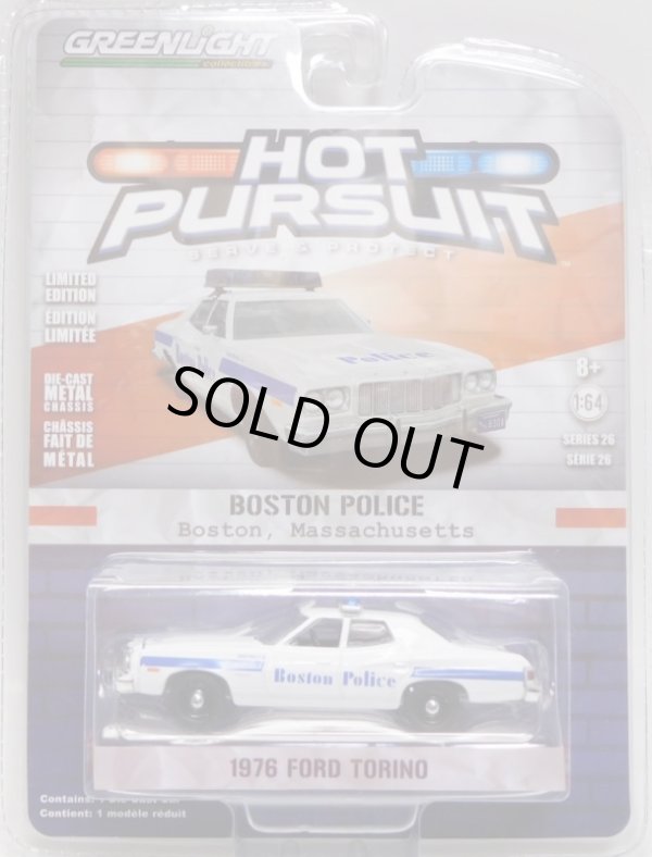 画像1: 2018 GREENLIGHT HOT PURSUIT S26 【1976 FORD TORINO】 WHITE/RR (BOSTON POLICE)