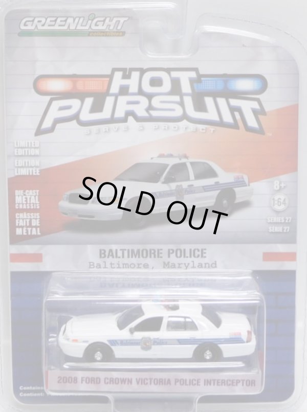 画像1: 2018 GREENLIGHT HOT PURSUIT S27 【208 FORD CROWN VICTORIA POLICE INTERCEPTOR】 WHITE/RR (BALTIMORE POLICE)