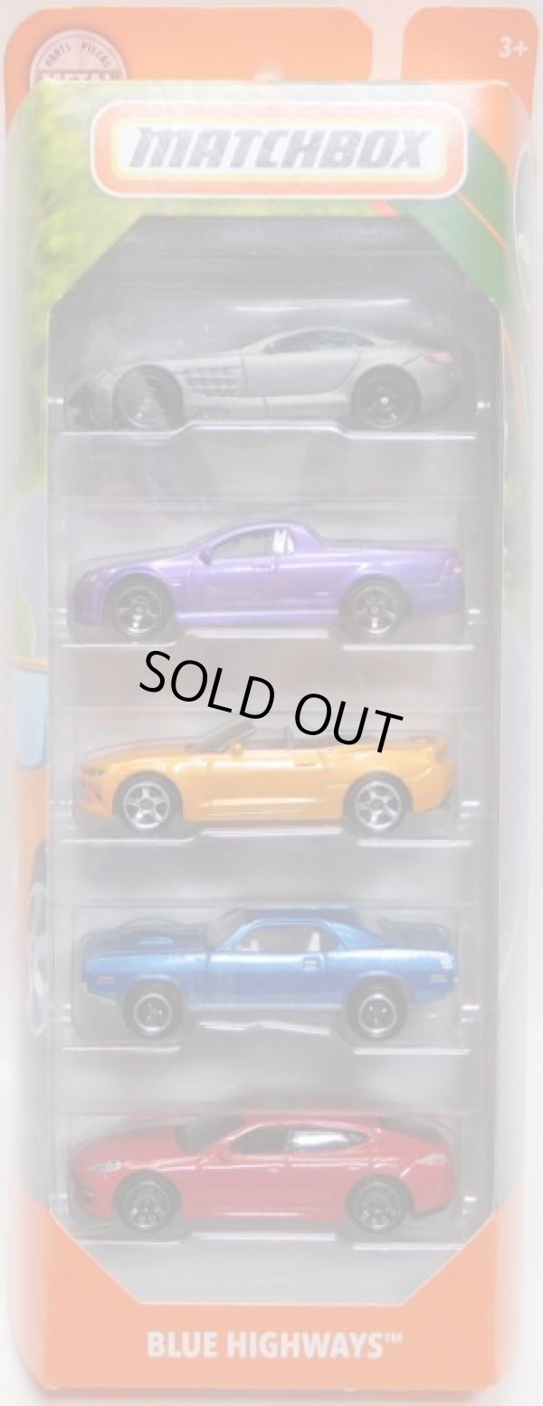 画像1: 2019 MATCHBOX 5PACK 【BLUE HIGHWAYS】Mercedes-Benz SLR McLaren/'08 Holden VE Ute SSV/'16 Chevy Camaro Convertible/'70 Plymouth Cuda/Porsche Panamera