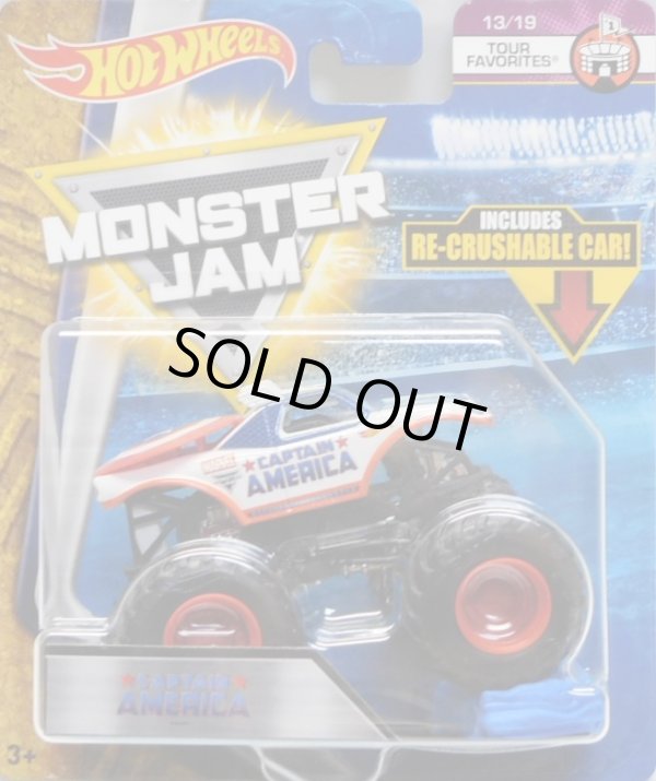 画像1: 2018 MONSTER JAM includes RE-CRUSHABLE CAR! 【CAPTAIN AMERICA】 WHITE (TOUR FAVORITES)