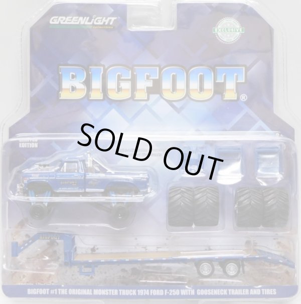 画像1: 2019 GREENLIGHT HOBBY EXCLUSIVE 【"BIGFOOT" BIGFOOT #1 THE ORIGINAL MONSTER TRUCK1974 FORD F-250 with GOOSENECK TRAILER AND TIRES】BLUE/RR