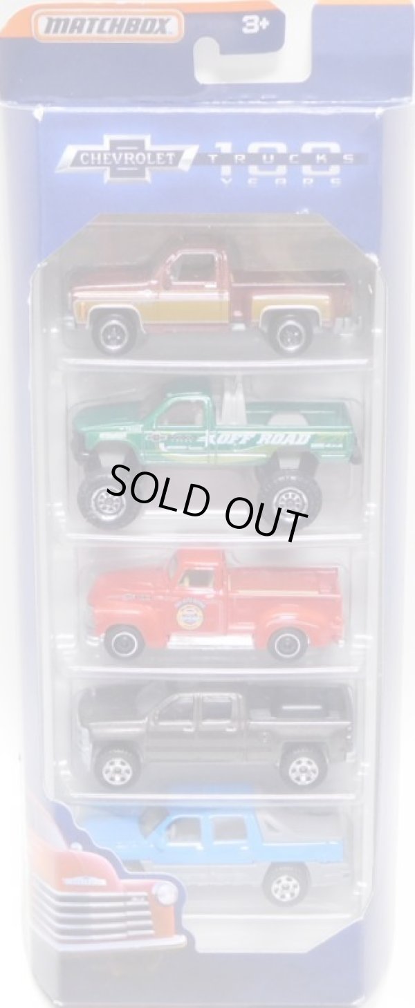 画像1: 2018 MATCHBOX 5PACK 【CHEVROLET TRUCKS 100 YEARS】'75 Chevy Stepside/4x4 Chevy K-1500/'47 Chevy AD 3100/'14 Chevy Silverado/'02 Chevrolet Avalanche(予約不可）