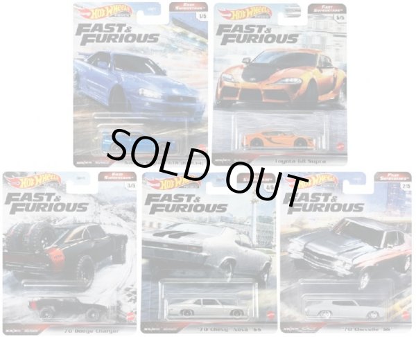 画像1: 2021 HW PREMIUM FAST & FURIOUS 【Mアソート"FAST SUPERSTARS" (5種セット）】NISSAN SKYLINE GT-R (BNR34)/TOYOTA GR SUPRA/'70 DODGE CHARGER (OFF-ROAD)/'70 CHEVY NOVA SS/'70 CHEVELLE SS