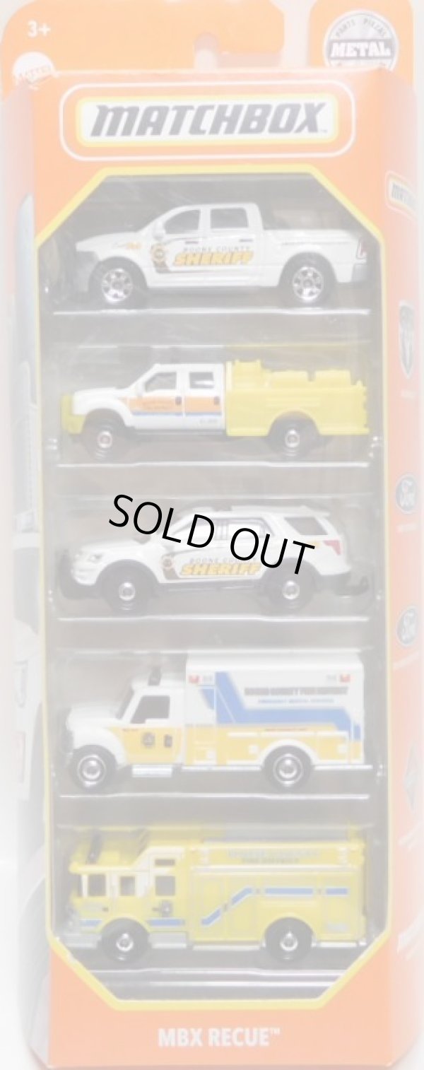 画像1: 2021 MATCHBOX 5PACK 【MBX RESCUE】2015 Ram 1500/Ford F-550 SuperDuty/2016 Ford Interceptor Utility/International WorkStar Ambulance/Hazard Squad