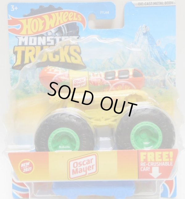 画像1: 2021 HW MONSTER TRUCKS! WALMART EXCLUSIVE 【OSCAR MAYER(具あり)】 ORANGE-YELLOW (includes RE-CRUSHABLE CAR)(予約不可）