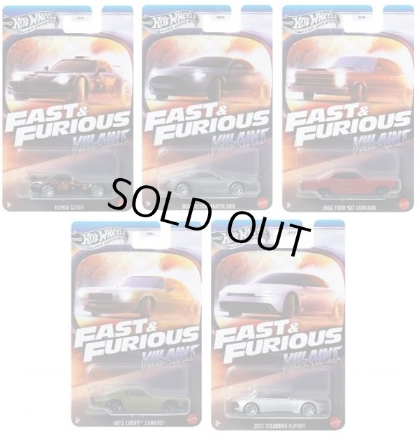 画像1: 2025 HW FAST & FURIOUS 【ワイルド・スピード テーマ Jアソート - ヴィランズ 5種セット】ホンダ S2000/2005 アストンマーティン DB9/1966 フォード 427 フェアレーン/1973 シェビー カマロ/2022 デロリアン アルファ5