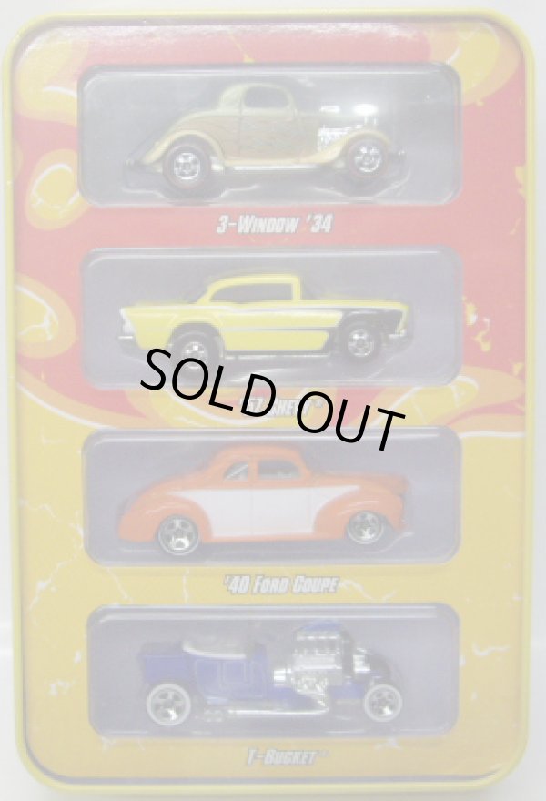 画像1: SINCE'68 HOT RODS 4CAR TIN PACK 【3-WINDOW '34, '57 CHEVY, '40 FORD COUPE, T-BUCKET】　