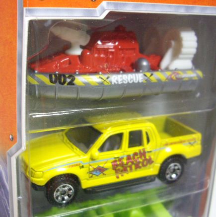 画像: 2012 MATCHBOX 5PACK - BEACH RESCUE (Hovercraft / Ford Explorer Sport Track / White Water Raft Boat / Dune Buggy / 1998 Jeep Wrangler)