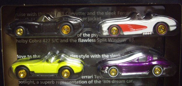 画像: 1995 FAO SCHWARZ EXCLUSIVE 【THE HISTORY OF HOT WHEELS II】　'58 CORVETTE/FERRARI 250/SPRIT WINDOW '63/ SHELBY COBRA 427 S/C /CORVETTE STINGRAY/FERRARI TESTAROSSA/DODGE VIPER RT/10 /'96 MUSTANG GT COUPE