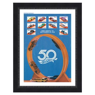画像: 2018 HW 50th ANNIVERSARY 【"USPS EXCLUSIVE" Hot Wheels Framed Art (額縁付き）】 (切手部分はプリントではなく、実物の切手が貼られています）(送料無料/同梱不可）