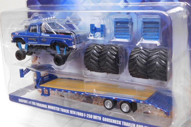 画像: 2019 GREENLIGHT HOBBY EXCLUSIVE 【"BIGFOOT" BIGFOOT #1 THE ORIGINAL MONSTER TRUCK1974 FORD F-250 with GOOSENECK TRAILER AND TIRES】BLUE/RR