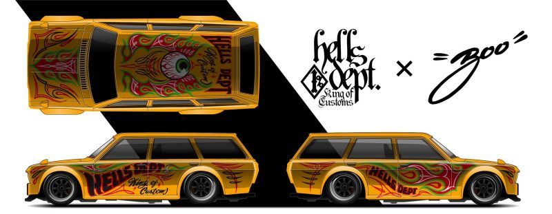 画像: 【ご予約】PRE-ORDER - HELLS DEPT 2020 【"HELLS DEPT x BOO PINSTRIPING" DATSUN 510 WAGON "LOWDOWN" with スカルドライバー  (カスタム完成品)】 CANDY ORANGEGOLD/RR（送料サービス適用外）（12月中旬頃入荷予定）