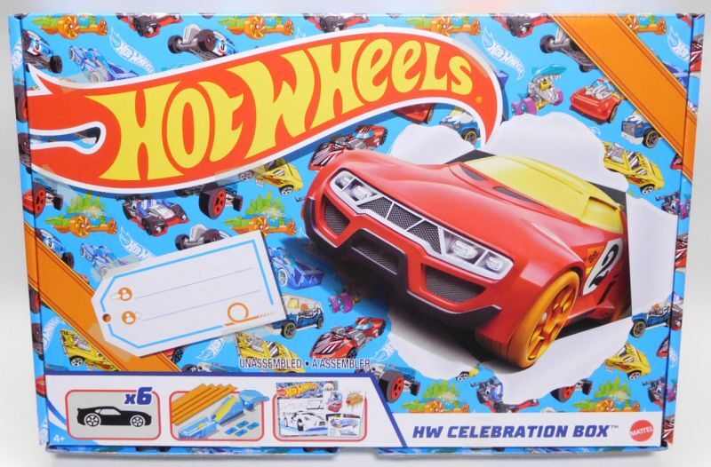 HW CELEBRATION BOX】 ミニカー6台、プレイセット、塗り絵、シール3枚 ...