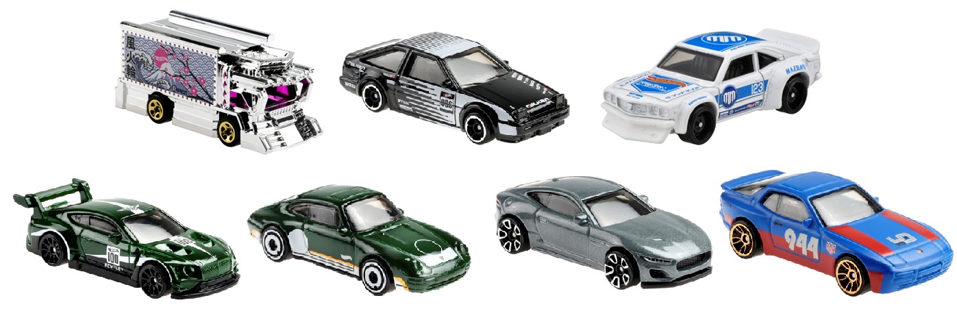 画像: 【仮予約】PRE-ORDER 【HOT WHEELS ベーシック　単品7種セット (国内流通版)】ライジン・エクスプレス/トヨタ AE86 スプリンター トレノ/マツダ RX-3/2018 ベントレーコンチネンタル GT3/'96 ポルシェ　カレラ/2020 ジャガー Fタイプ/'89 ポルシェ 944ターボ (4月末入荷予定）