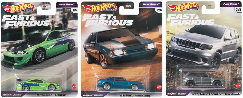 画像: 2021 HW PREMIUM FAST & FURIOUS 【Lアソート"FAST STARS" (5種セット）】LYKAN HYPER SPORT/DODGE CHARGER/MITSUBISHI ECLOPSE/'92 FORD MUSTANG/JEEP GRAND CHEROKEE TRACKHAWK