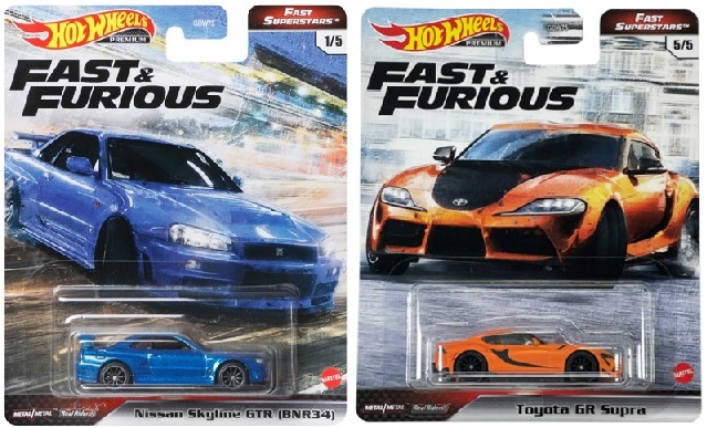 画像: 2021 HW PREMIUM FAST & FURIOUS 【Mアソート"FAST SUPERSTARS" (5種セット）】NISSAN SKYLINE GT-R (BNR34)/TOYOTA GR SUPRA/'70 DODGE CHARGER (OFF-ROAD)/'70 CHEVY NOVA SS/'70 CHEVELLE SS