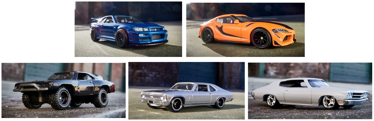 画像: 2021 HW PREMIUM FAST & FURIOUS 【Mアソート"FAST SUPERSTARS" (5種セット）】NISSAN SKYLINE GT-R (BNR34)/TOYOTA GR SUPRA/'70 DODGE CHARGER (OFF-ROAD)/'70 CHEVY NOVA SS/'70 CHEVELLE SS