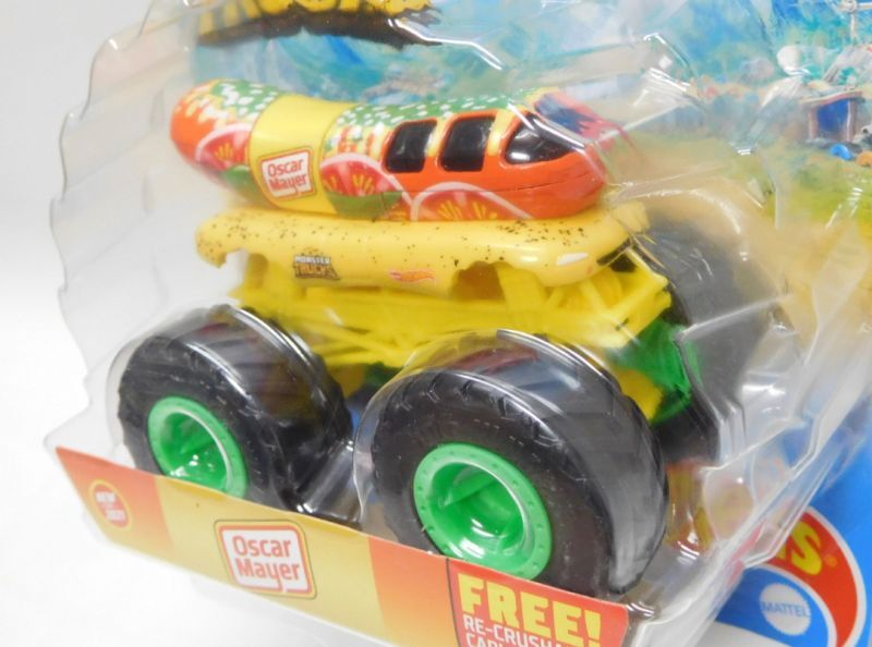 画像: 2021 HW MONSTER TRUCKS! WALMART EXCLUSIVE 【OSCAR MAYER(具あり)】 ORANGE-YELLOW (includes RE-CRUSHABLE CAR)(予約不可）