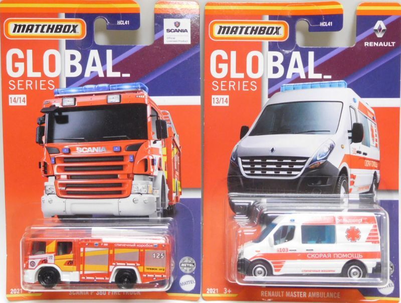 画像: 2021 MATCHBOX GLOBAL SERIES 【7種セット - B】1968 Citroen DS/Scania P 360 Fire Truck/Renault Kangoo Express/Lamborghini Gallardo Police/BMW M5 Police/Renault Master Ambulance/Scania P 360 Fire Truck (予約不可）