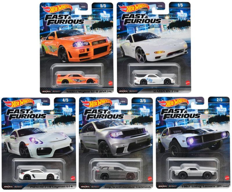 画像: 2023 HW FAST & FURIOUS (ワイルド・スピード) 【Aアソート5種セット】 NISSAN SKYLINE GT-R (BNR34)/MAZDA RX-7 FD/PORSCHE 718 CAYMAN GT4/JEEP GRAND CHEROKEE TRACKHAWK/1967 CHEVY CAMARO OFFROAD