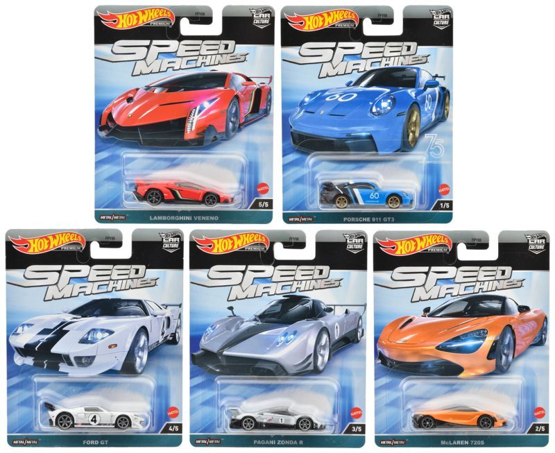 画像: 2023 HW CAR CULTURE【"SPEED MACHINES " 5種セット】LAMBORGHINI VENENO/PORSCHE 911 GT3/FORD GT/PAGANI ZONDA R/McLAREN 720S/