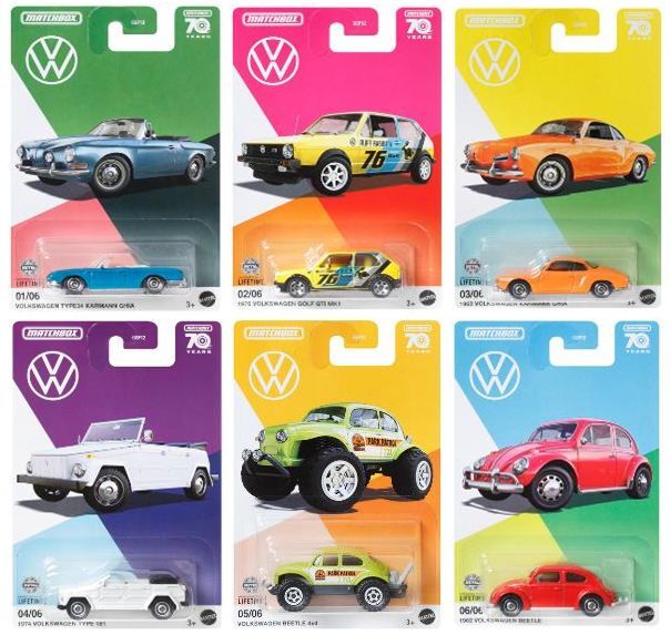 画像: 【マッチボックス 2023 テーマ アソート "VOLKSWAGEN" 10個入り (国内流通版)】 1962 フォルクスワーゲン ビートル/TYPE34 カルマンギア/1962 カルマンギア/1976 ゴルフ GTI  MK1/ビートル 4X4/1974 タイプ 181