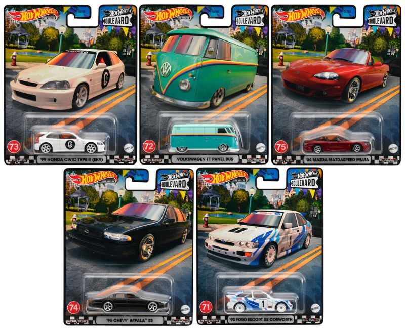 画像: 2023 HW BOULEVARD 【Bアソート　5種セット】'99 ホンダ シビック タイプR （EK9）/フォルクスワーゲン T1 パネルバス/'04 マツダ マツダスピード ミアータ/'96 シェビー インパラ SS/'93 フォード エスコート RS コスワース