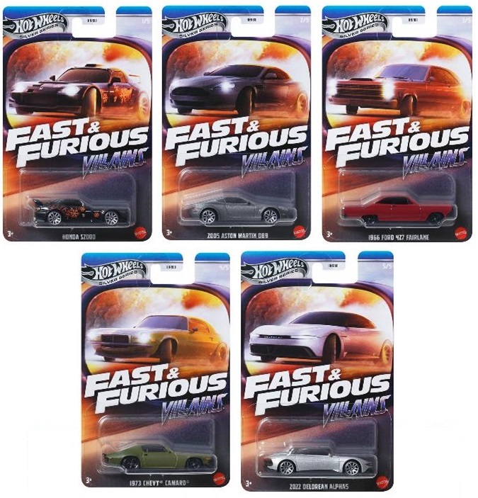 画像: 2025 HW FAST & FURIOUS 【ワイルド・スピード テーマ Jアソート - ヴィランズ 5種セット】ホンダ S2000/2005 アストンマーティン DB9/1966 フォード 427 フェアレーン/1973 シェビー カマロ/2022 デロリアン アルファ5