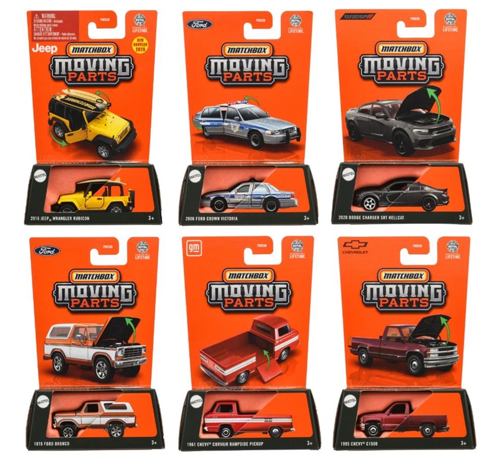 画像: 【2025 MATCHBOX MOVING PARTS　"C"アソート 8個入り】2016 ジープ ラングラー ルビコン/2006 フォード クラウン ビクトリア/2020 ダッジチャージャー SRT ヘルキャット/1978 フォード ブロンコ/1961 シェビー コルヴェア ランプサイド ピックアップ/1995 シェビー C1500