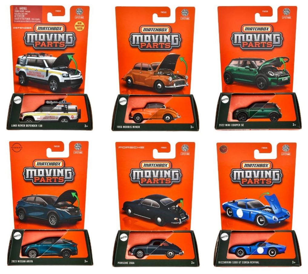 画像: 【仮予約】PRE-ORDER - 【2025 MATCHBOX MOVING PARTS　"D"アソート 8個入り】ランドローバー ディフェンダー 130/1956 モーリス マイナー/2022 ミニ クーパー SE/2023 日産 アリア/ポルシェ 356A/ビッザリーニ 5300 GT コルサ リバイバル(2025年5月末入荷予定）