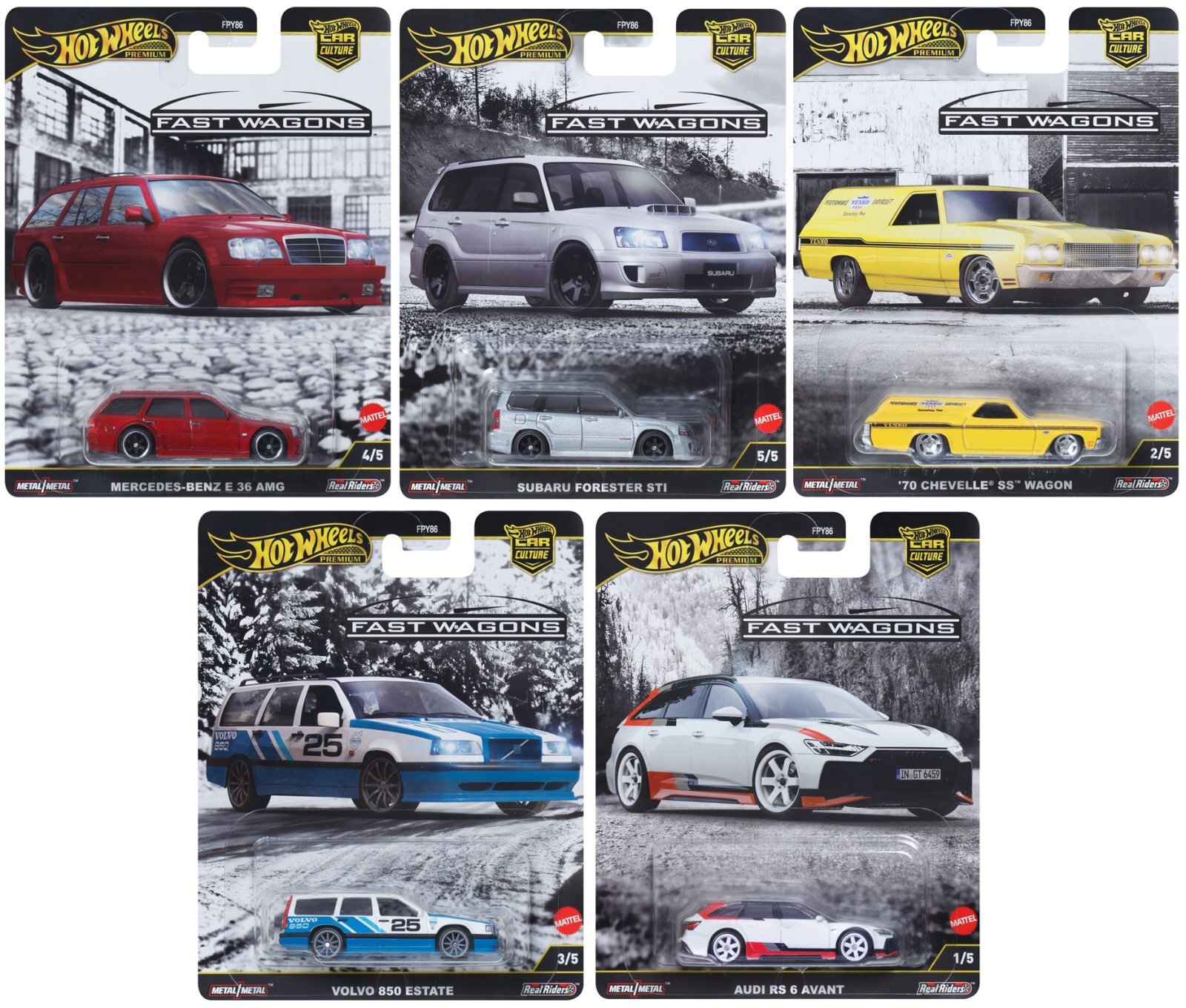 画像1: 【仮予約】PRE-ORDER - 2025 HW CAR CULTURE 【ファスト・ワゴン - 5種セット】メルセデス・ベンツ E 36 AMG/スバル フォレスター STI/'70 シェベル SS ワゴン/ボルボ 850 エステート/アウディ RS 6 アバント(2025年6月下旬(2)入荷予定）