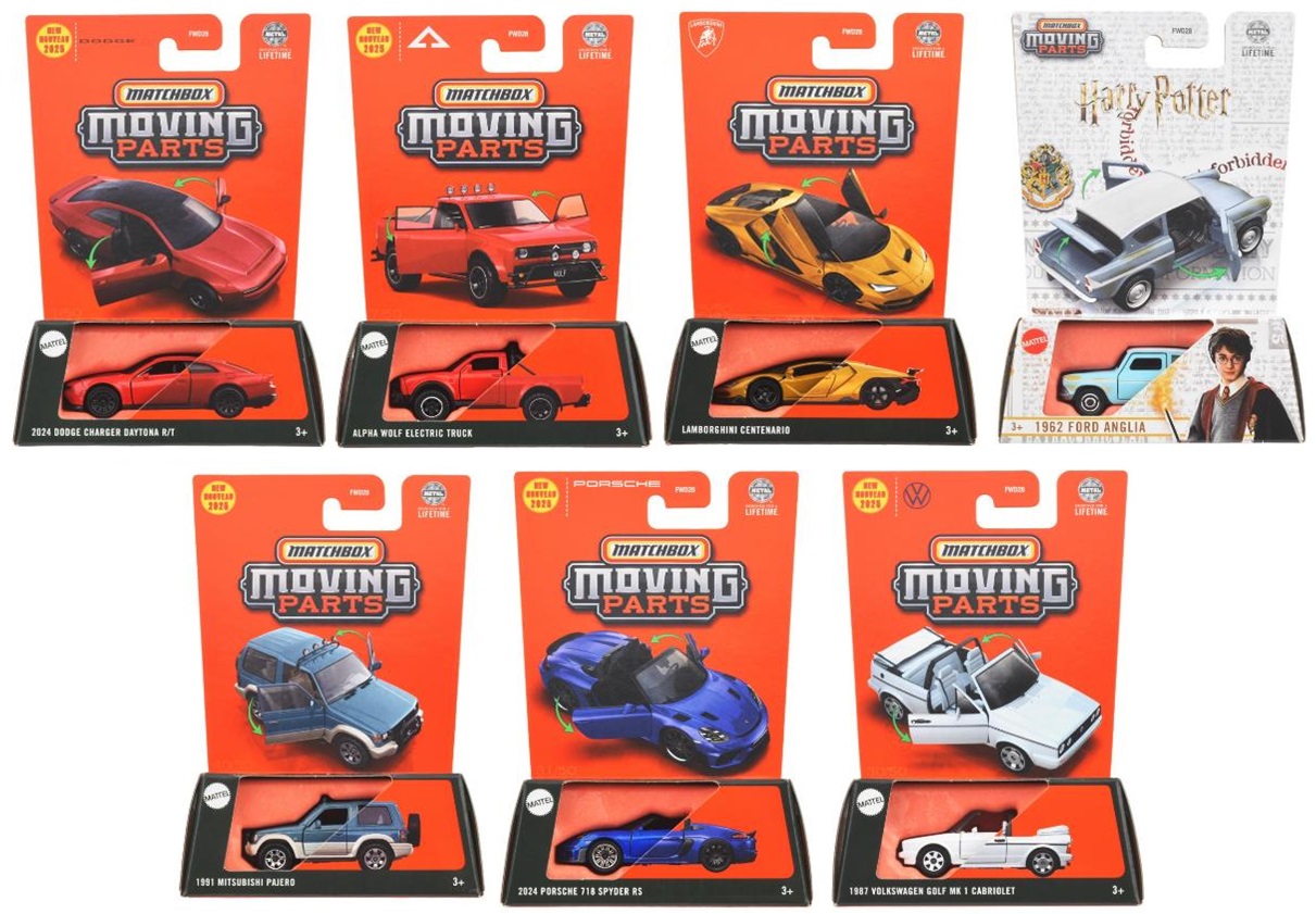画像1: 【仮予約】PRE-ORDER - 【2025 MATCHBOX MOVING PARTS　"E"アソート 8個入り】2024 ダッジチャージャー デイトナ　R/T/アルファ ウルフ トラック/1991 三菱 パジェロ/2024　ポルシェ　718　スパイダーRS/1987 フォルクスワーゲン ゴルフ MK1 カブリオレ/ランボルギーニ チェンテナリオ/1962 フォード アングリア(2025年6月下旬(2)入荷予定）