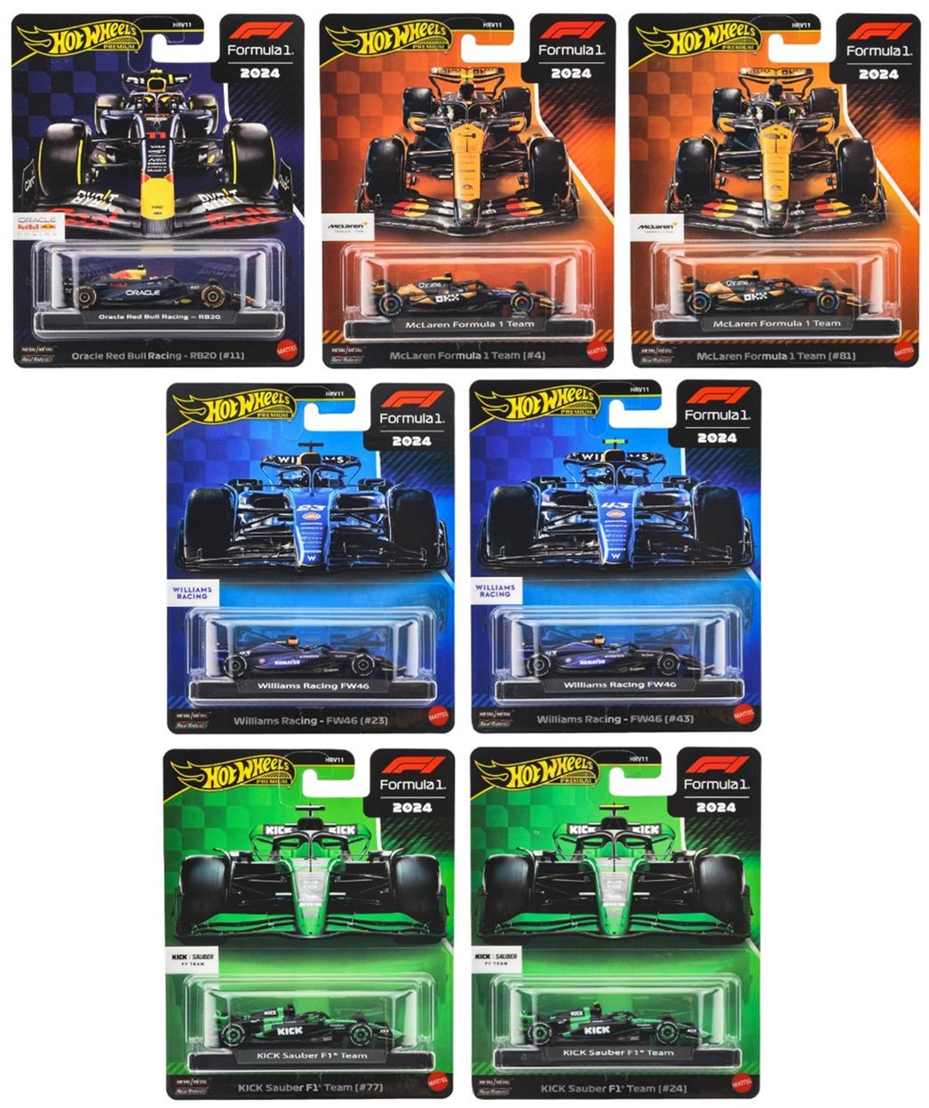 画像: 【仮予約】PRE-ORDER - 2025 HW FORMULA 1 【"FORMULA 1" レース Gアソートメント(8個入り)】オラクル レッドブル・レーシング RB20 (#11)/マクラーレン フォーミュラ 1 チーム (#4),(#81)/ウィリアムズ レーシング - FW46 (#23),(#43)/キック ザウバー F1チーム (#77),(#24)(2025年10月中旬入荷予定）