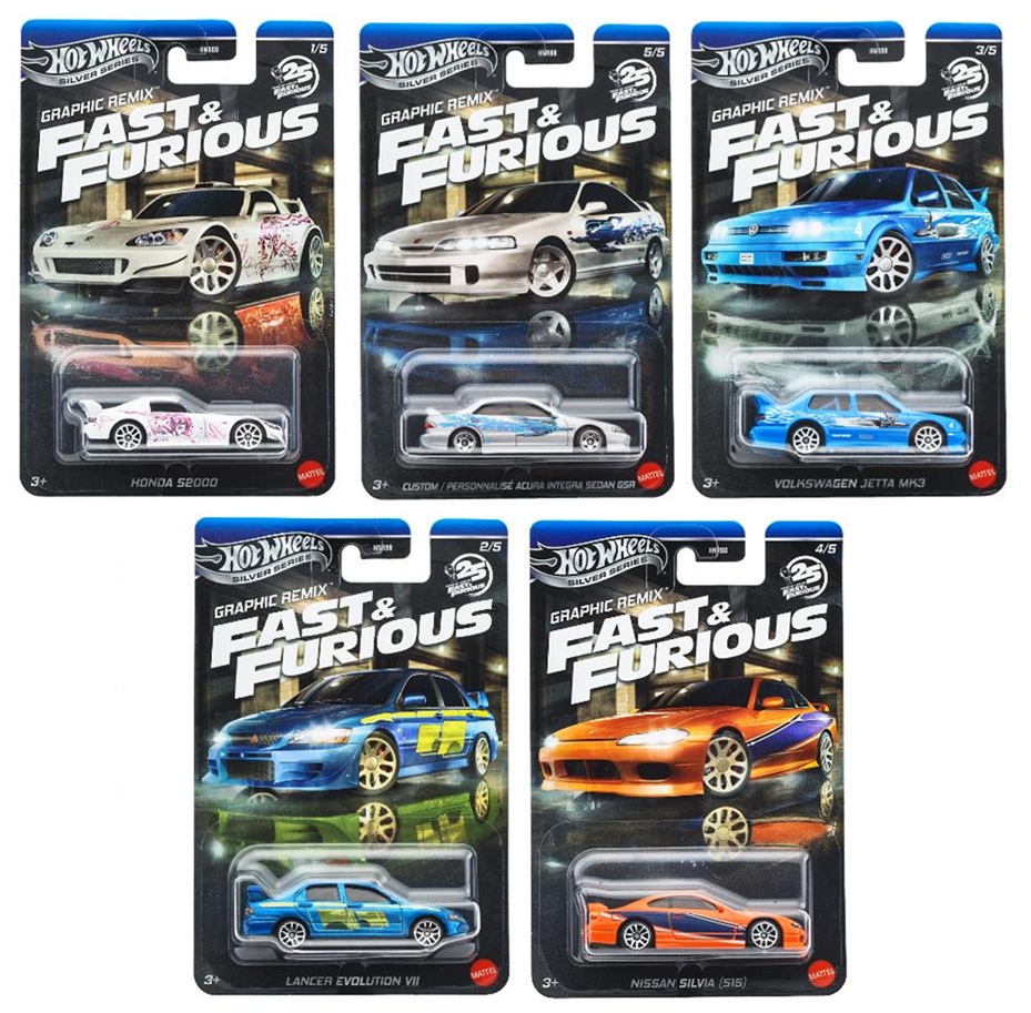 画像: 【仮予約】PRE-ORDER - 2025 HW FAST & FURIOUS 【ワイルド・スピード テーマ Lアソート - グラフィック・リミックス 5種セット】ホンダ S2000/カスタム アキュラ インテグラ セダンGSR/フォルクスワーゲン・ジェッタ MK3/ランサーエボリューションVII/日産シルビア (S15)(2025年10月中旬入荷予定）