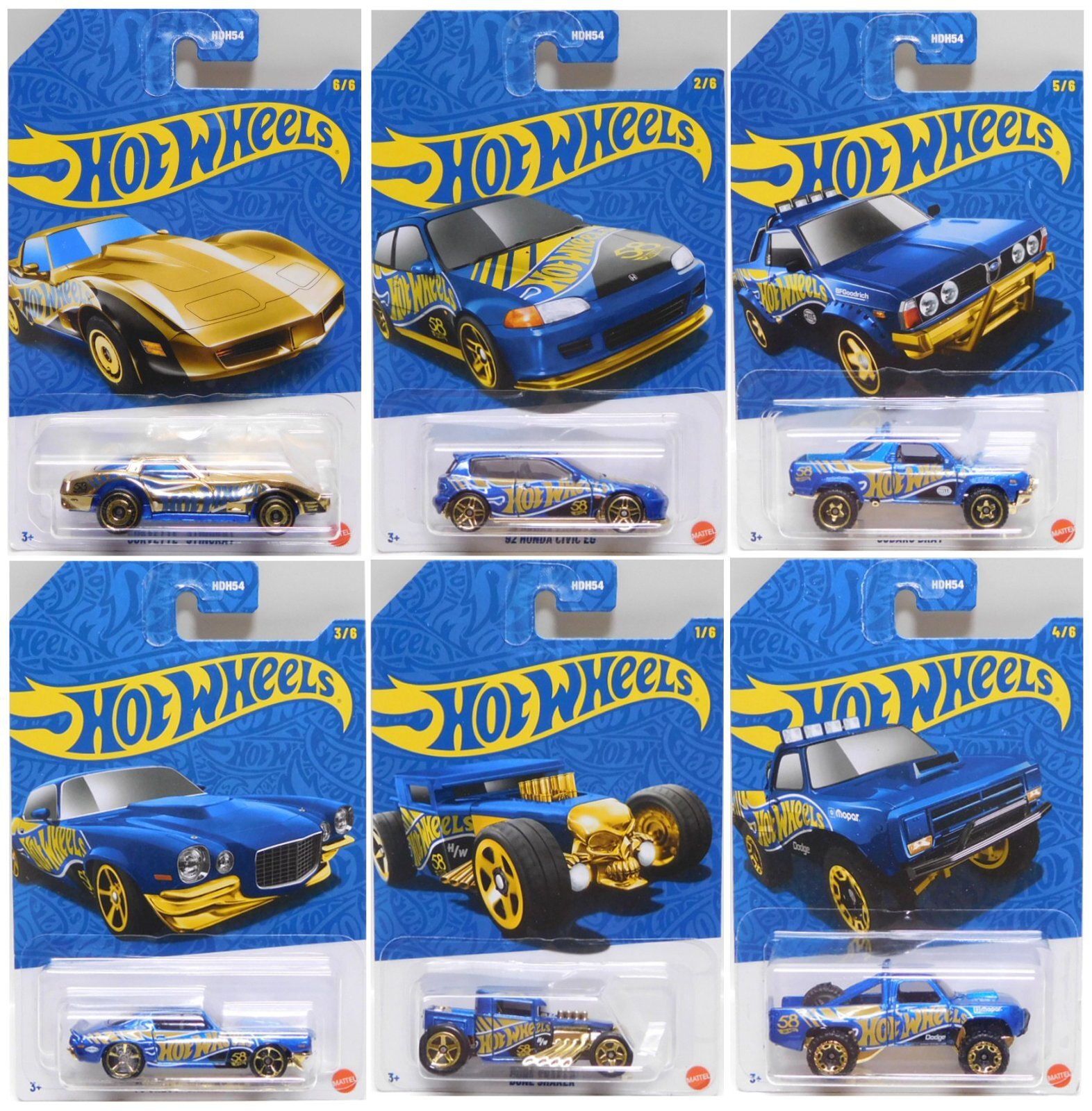画像: 【US版】2026 HW 58TH ANNIVERSARY PEARL & CHROME SERIES1【6種セット(CHASE入り)】CORVETTE STINGRAY(CHASE)/'87 DODGE D100/SUBARU BRAT/'92 HONDA CIVIC EG/'70 CHEVY CAMARO RS/BONE SHAKER (予約不可)（お一人様1セットのみ）