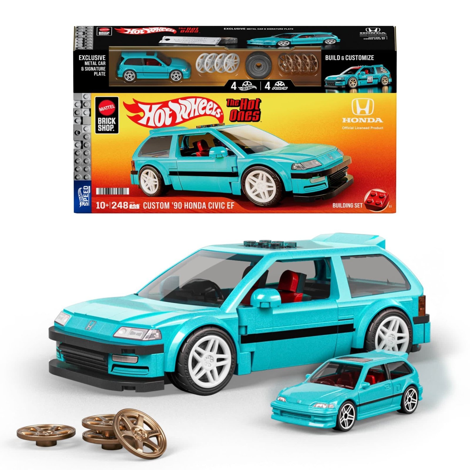 画像1: 2025 Mattel Brick Shop【’Hot Wheels Custom ’90 Honda Civic EF Building Set】AQUA (外箱に少し凹みあり）