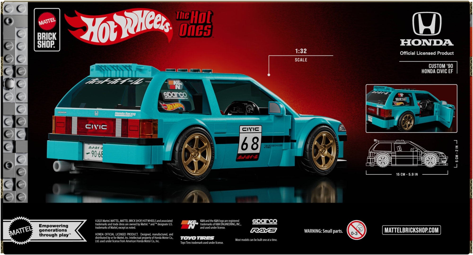 画像: 2025 Mattel Brick Shop【’Hot Wheels Custom ’90 Honda Civic EF Building Set】AQUA (外箱に少し凹みあり）