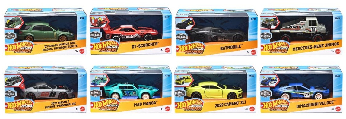 画像: 【仮予約】PRE-ORDER - 2026 HW プルバック 1:43【Qアソート (8個入り)】'03 スバル インプレッサ WRX ワゴン バグアイ/GT-スコーチャー/バットモービル/メルセデス・ベンツ ウニモグ/2023 日産 Z カスタム/マッドマンガ/2022 カマロ ZL1/ディマキーニ ヴェローチェ(2026年5月上旬入荷予定）(お取り置き不可)