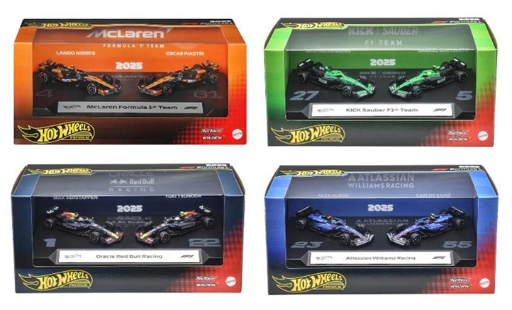 画像: 【仮予約】PRE-ORDER - 2025 HW FORMULA 1 【"FORMULA 1" プレミアム レース 2パック Bアソート(4個入り)】マクラーレン フォーミュラ 1 チーム/キック ザウバー F1チーム/オラクル レッドブル・レーシング/アトラシアン ウィリアムズ レーシング(2026年8月下旬入荷予定）